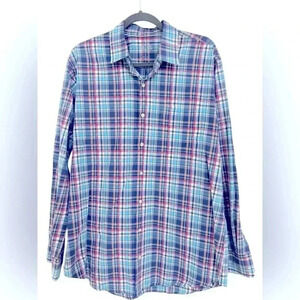 Peter Millar Men's Seaside Collection Cotton Silk Blend Blue Plaid Shirt